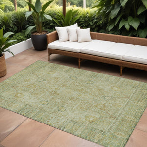 Homeroots 3' Beige Brown And Green Oriental Washable Rug - Perfect For Indoor Or Outdoor Spaces, Durable Design 10' X 14' Polyester 603886