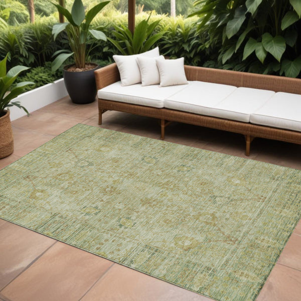 Homeroots 3' Beige Brown And Green Oriental Washable Rug - Perfect For Indoor Or Outdoor Spaces, Durable Design 10' X 14' Polyester 603886