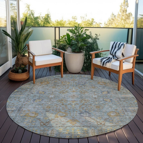 Homeroots 3' Beige Brown And Green Oriental Washable Rug - Perfect For Indoor Or Outdoor Spaces, Durable Design 8' Round Polyester 603889