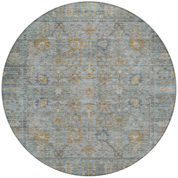 Homeroots 3' Beige Brown And Green Oriental Washable Rug - Perfect For Indoor Or Outdoor Spaces, Durable Design 8' Round Polyester 603889