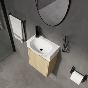 English Elm 16" Bathroom Vanity Sink Combo for Small Spaces — Compact Engineered Wood Cabinet with Ceramic Basin, Moisture-Resistant Finish and Hidden Handle, Easy Assembly Oak W1972P190339