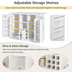 English Elm U_style Compact Kitchen Island with Drop Leaf Power Outlet Wine Rack Stemware Storage White N711P437715K