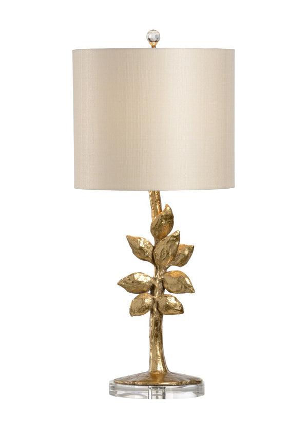 Wildwood Juliet Sculptural Table Lamp With Gold Leaf Textured Leaves, Eggshell Linen Shade & Acrylic Accents 60390
