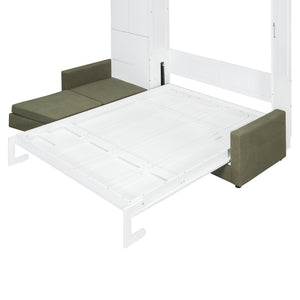 English Elm Queen Murphy Bed with L-shaped Velvet Sofa Storage Cabinets for Studio Living White LP000765AAG-1