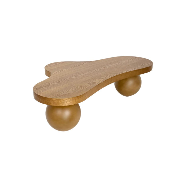 English Elm 46 Inch Cloud Shaped Coffee Table with Ash Veneer Top and Sculptural Sphere Legs Brown W3935S00008