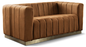 Marlon Saddle Velvet Loveseat 603Saddle-L Meridian Furniture
