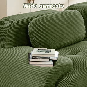 English Elm L-shaped Modular Corduroy Sectional Sofa Ergonomic Low Profile Living Room Seating Olive Green W714S01258