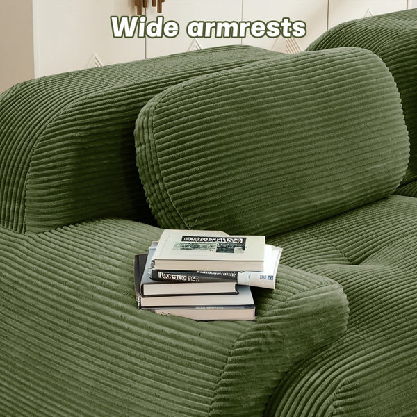 English Elm 3-seat Modular Corduroy Sectional Sofa Ergonomic Curved Design for Living Rooms Olive Green W714S01257