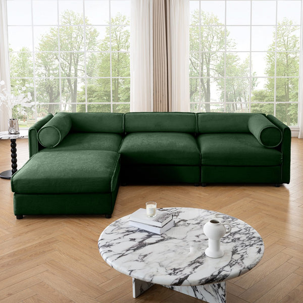 English Elm Elegant Green Chenille Sectional Sofa With Hidden Storage, Ergonomic Comfort, And Stylish Design W714S01061