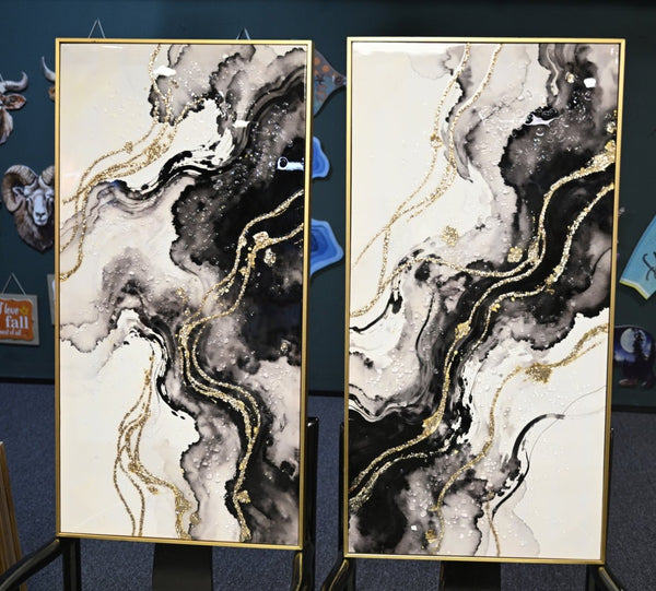 English Elm Large Abstract Diptych Canvas Set Hand Painted Gold Textured Minimalist Wall Decor W3374P419285