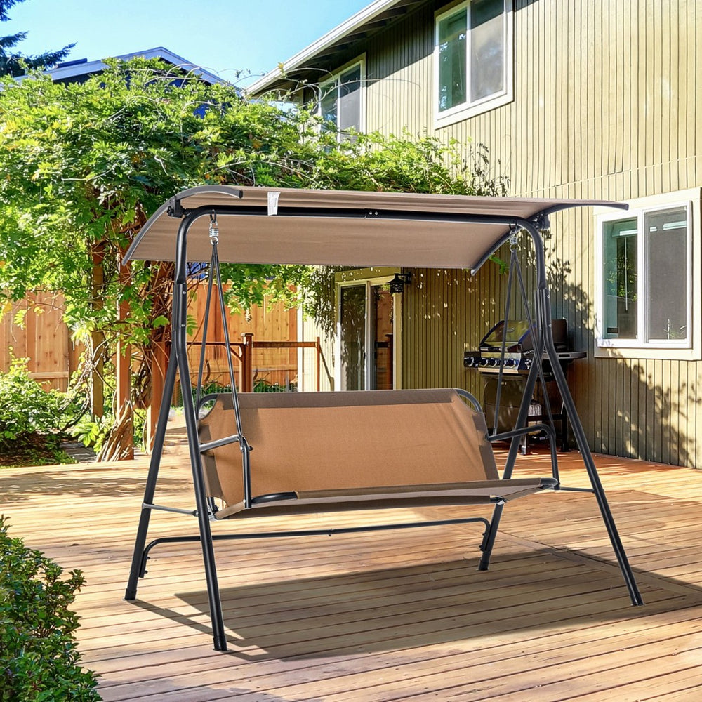 English Elm Outsunny 3-Person Porch Swing With Adjustable Canopy – Durable Steel Frame For Patios & Outdoor Comfort W2225P217700-GIGA