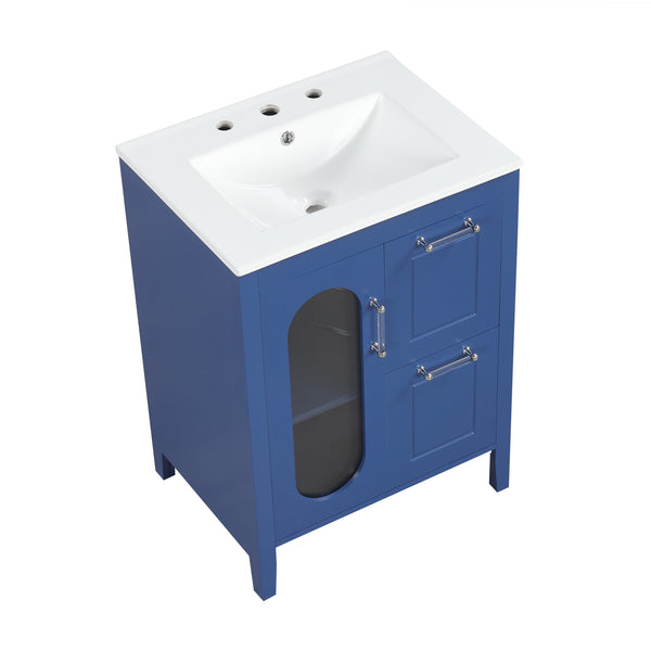 English Elm 24" Modern Bathroom Vanity with Ceramic Sink, Solid Wood & MDF Cabinet, Two Drawers, Shelf Blue N725P245273C