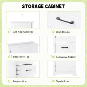 English Elm Tall Bathroom Storage Cabinet with Slim Profile, Adjustable Shelves, Anti-Tip Safety & Painted MDF Finish White N725P246463K