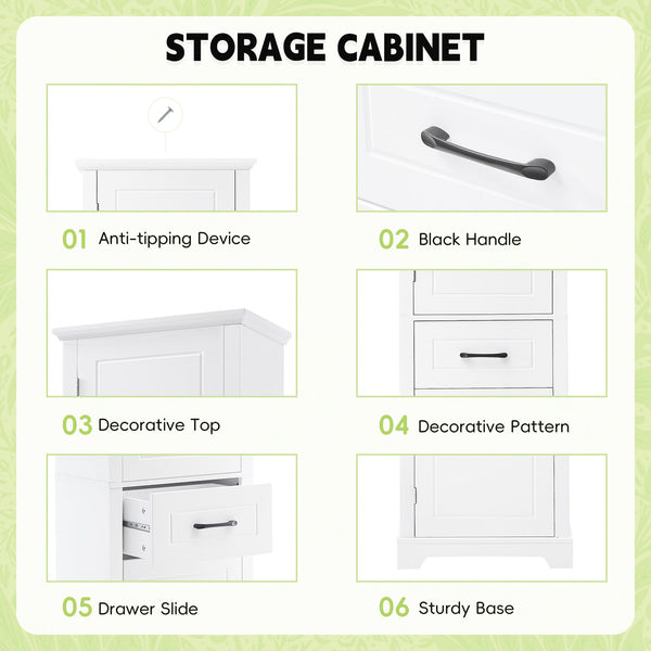 English Elm Tall Bathroom Storage Cabinet with Slim Profile, Adjustable Shelves, Anti-Tip Safety & Painted MDF Finish White N725P246463K
