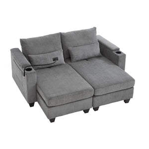 English Elm Convertible Chaise Lounge Sofa Bed With Usb Ports, Cup Holders & Storage - Stylish Grey Sleeper Sofa N719S002020E