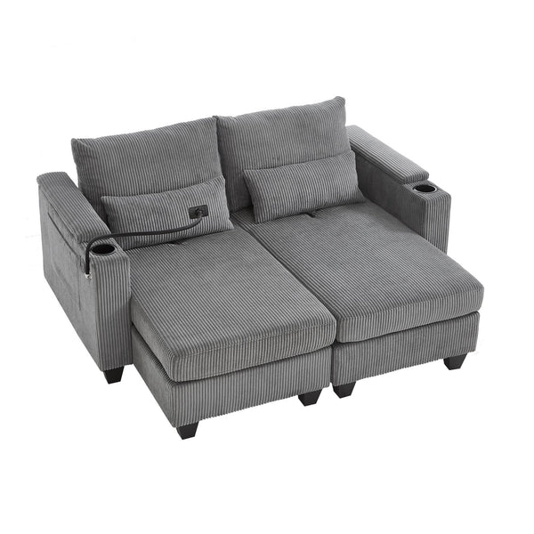 English Elm Convertible Chaise Lounge Sofa Bed With Usb Ports, Cup Holders & Storage - Stylish Grey Sleeper Sofa N719S002020E