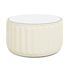 English Elm Jennifer Taylor Home - Facino Round 35.5" Storage Coffee Table with Mirrored Top, White Lacquer Birchwood, 2 Drawers B2719P238494