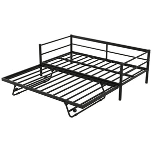 English Elm Twin Metal Daybed with LED Lighting and Adjustable Pop-Up Trundle, Industrial Steel Frame, Heavy-Duty Support Black N750P244915B