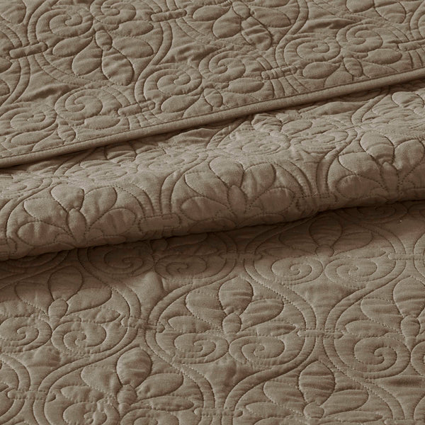 JLA Home Madison Park - 3 Reversible Bedspread Set with Quilted Stitch Texture, Oversized Drape, Prewashed Cotton Fill & Antimicrobial Care Khaki MP13-1566