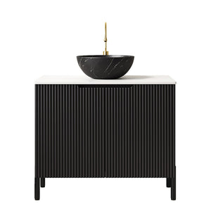 English Elm Turio Freestanding Bathroom Vanity Plywood Cabinet Sintered Stone Top Glass Basin W2615S00256