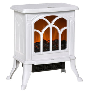 English Elm HOMCOM Freestanding Electric Fireplace Stove with Realistic Flame, 750/1500W Heat, Safety Features White W2225P229344