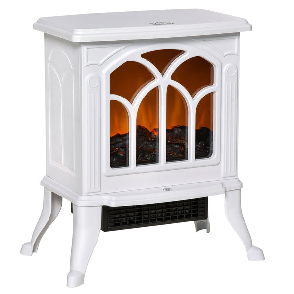 English Elm HOMCOM Freestanding Electric Fireplace Stove with Realistic Flame, 750/1500W Heat, Safety Features White W2225P229344
