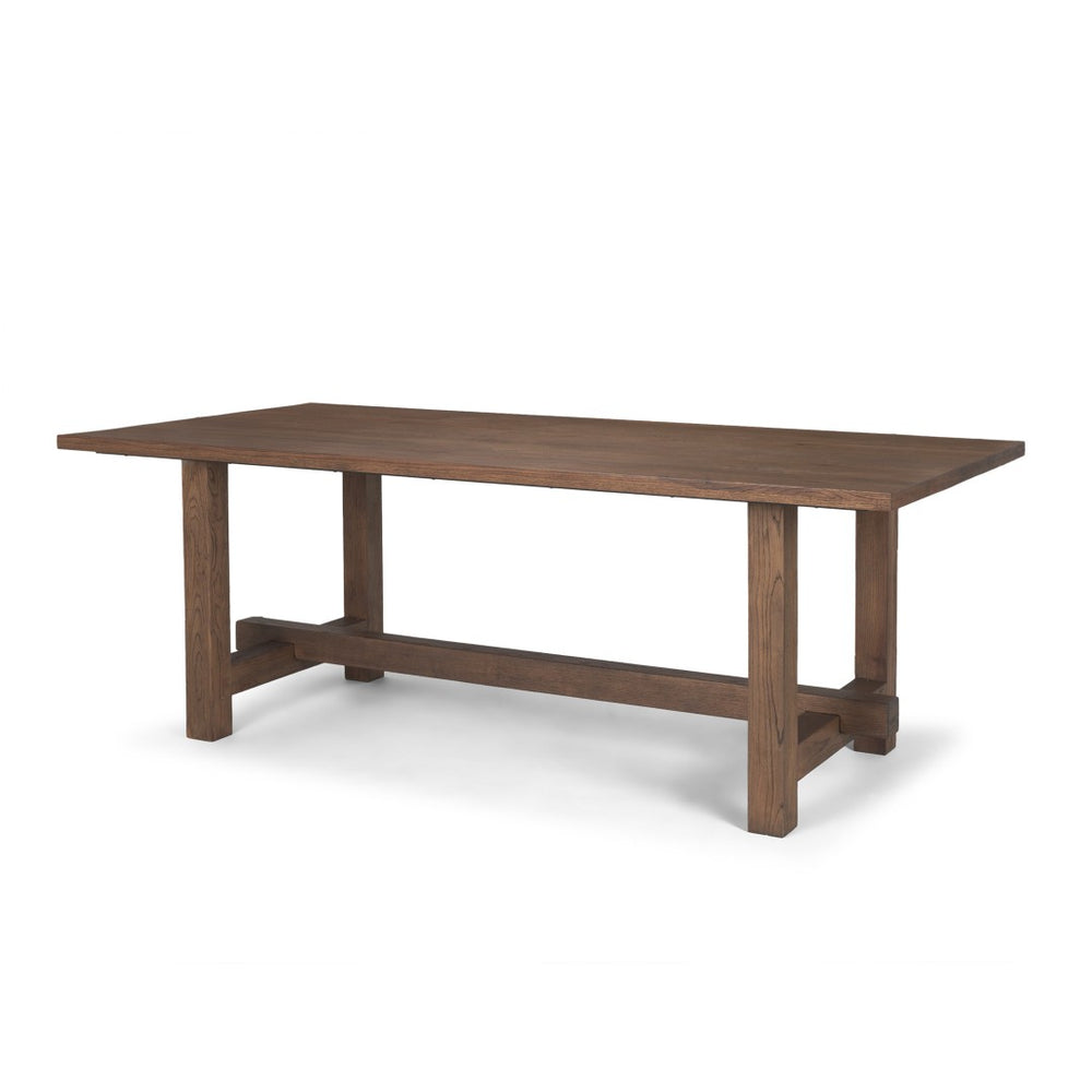 HomeRoots 84" Brown Solid Wood Trestle Base Dining Table - Timeless Elegance for Dining & Versatile Workspaces 604015