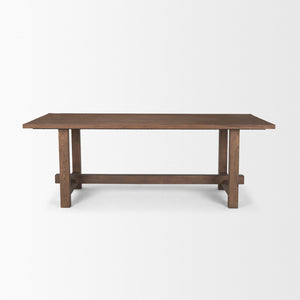 HomeRoots 84" Brown Solid Wood Trestle Base Dining Table - Timeless Elegance for Dining & Versatile Workspaces 604015