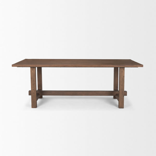 HomeRoots 84" Brown Solid Wood Trestle Base Dining Table - Timeless Elegance for Dining & Versatile Workspaces 604015