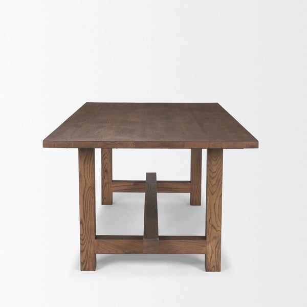 HomeRoots 84" Brown Solid Wood Trestle Base Dining Table - Timeless Elegance for Dining & Versatile Workspaces 604015