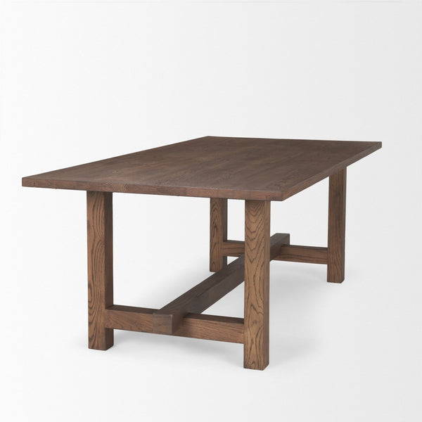 HomeRoots 84" Brown Solid Wood Trestle Base Dining Table - Timeless Elegance for Dining & Versatile Workspaces 604015