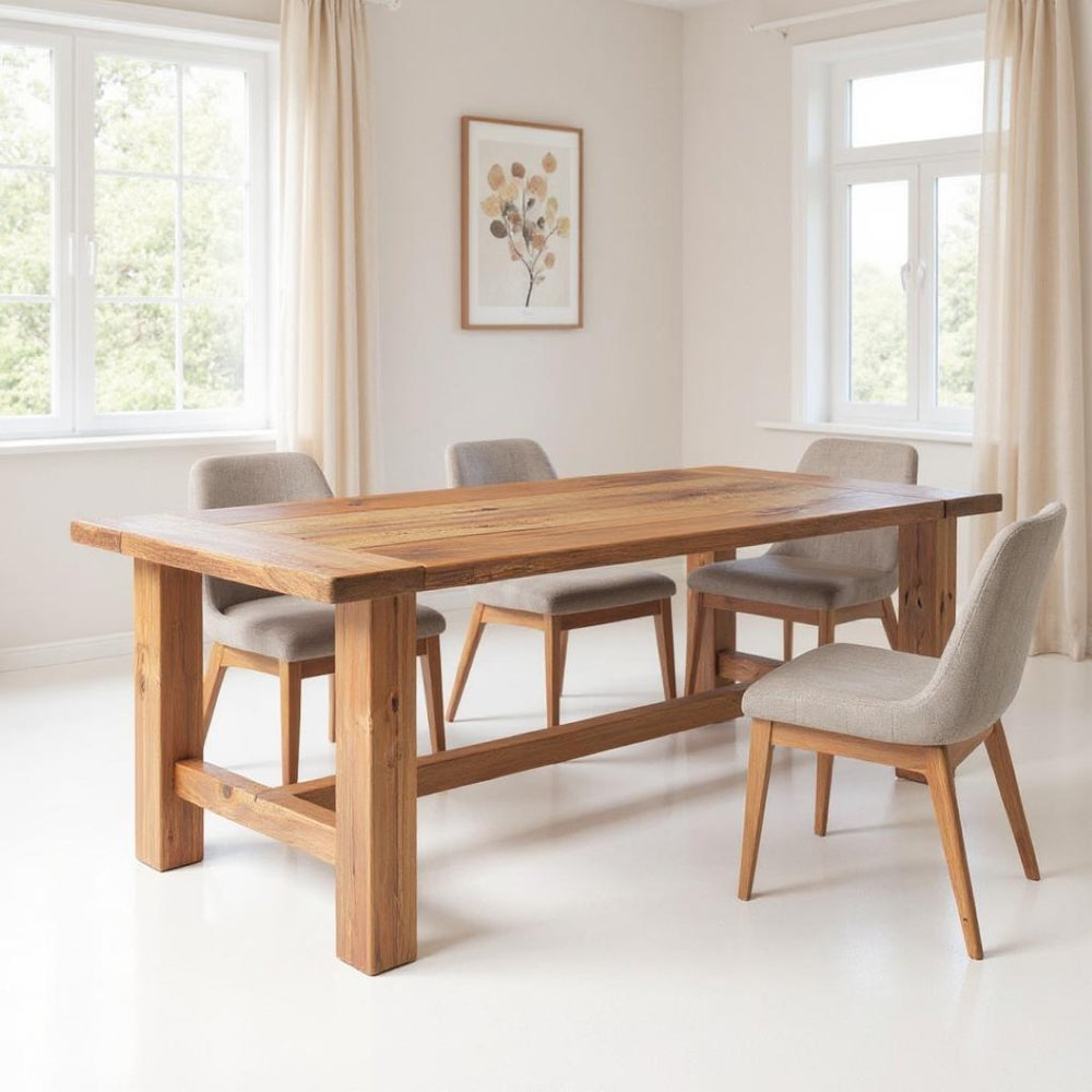 HomeRoots 95" Natural Reclaimed Wood Trestle Dining Table – Rustic Charm for Farmhouse & Family Gatherings 604016