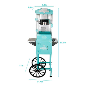 English Elm Popcorn Machine on Wheeled Cart with 10 Oz Kettle for Home Theater Game Room Cyan W2841P342119