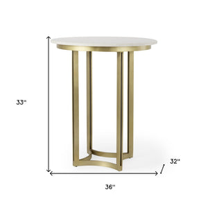 HomeRoots 36" Gray Marble Pedestal Dining Table - Elegant Round Top for Modern Spaces, Seats 4 Comfortably! 604020