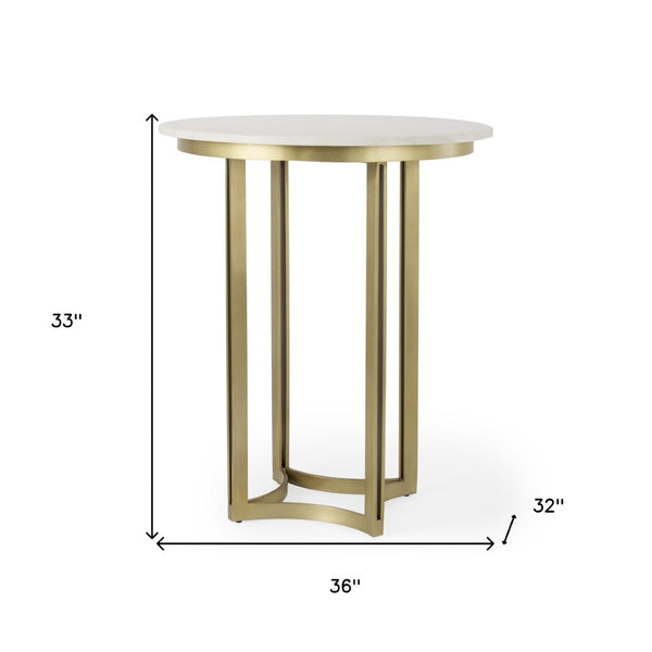 HomeRoots 36" Gray Marble Pedestal Dining Table - Elegant Round Top for Modern Spaces, Seats 4 Comfortably! 604020