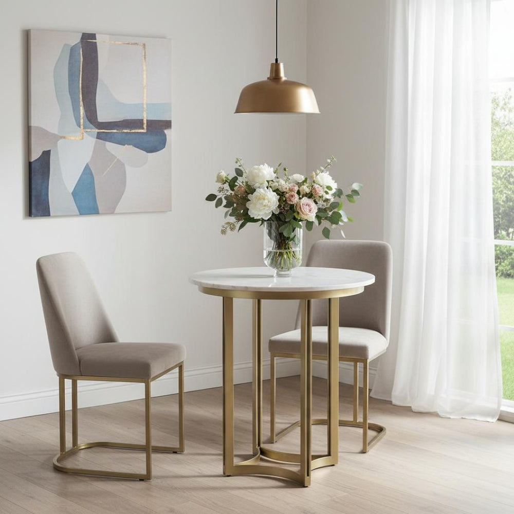 HomeRoots 36" Gray Marble Pedestal Dining Table - Elegant Round Top for Modern Spaces, Seats 4 Comfortably! 604020