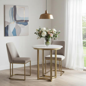 HomeRoots 36" Gray Marble Pedestal Dining Table - Elegant Round Top for Modern Spaces, Seats 4 Comfortably! 604020