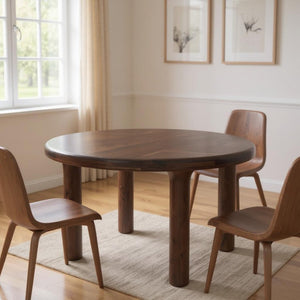 HomeRoots 48" Brown Solid Wood Round Dining Table - Modern Acacia Design for Family Gatherings & Stylish Spaces 604022