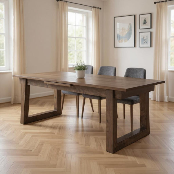HomeRoots 106" Dark Brown Extendable Dining Table with Self-Storing Leaf and Sleek Sled Base for Versatile Use 604023