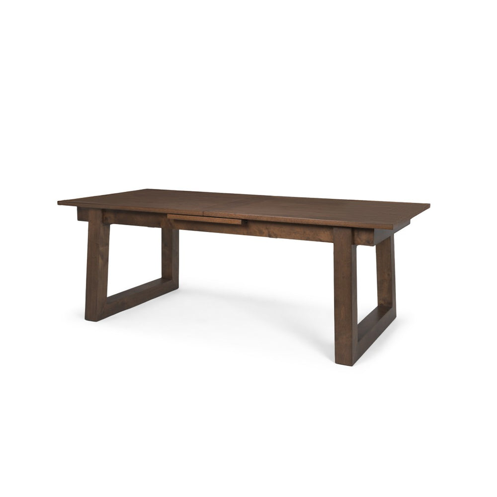 HomeRoots 106" Dark Brown Extendable Dining Table with Self-Storing Leaf and Sleek Sled Base for Versatile Use 604023