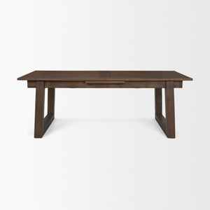 HomeRoots 106" Dark Brown Extendable Dining Table with Self-Storing Leaf and Sleek Sled Base for Versatile Use 604023