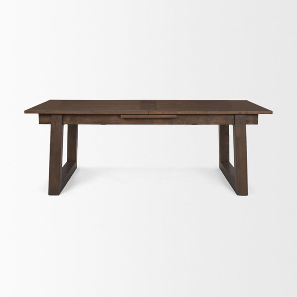 HomeRoots 106" Dark Brown Extendable Dining Table with Self-Storing Leaf and Sleek Sled Base for Versatile Use 604023