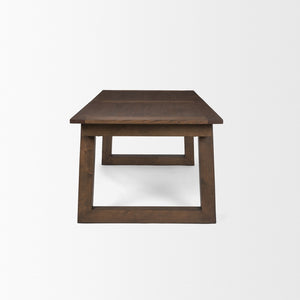 HomeRoots 106" Dark Brown Extendable Dining Table with Self-Storing Leaf and Sleek Sled Base for Versatile Use 604023