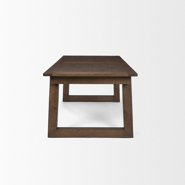 HomeRoots 106" Dark Brown Extendable Dining Table with Self-Storing Leaf and Sleek Sled Base for Versatile Use 604023