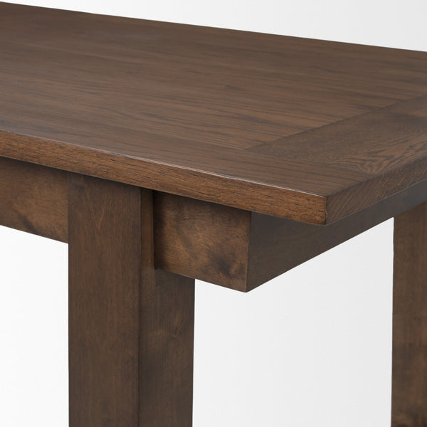 HomeRoots 106" Dark Brown Extendable Dining Table with Self-Storing Leaf and Sleek Sled Base for Versatile Use 604023