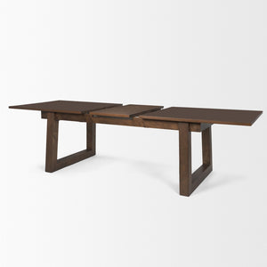 HomeRoots 106" Dark Brown Extendable Dining Table with Self-Storing Leaf and Sleek Sled Base for Versatile Use 604023