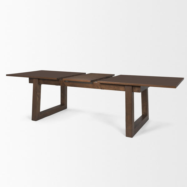 HomeRoots 106" Dark Brown Extendable Dining Table with Self-Storing Leaf and Sleek Sled Base for Versatile Use 604023