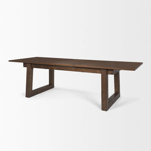 HomeRoots 106" Dark Brown Extendable Dining Table with Self-Storing Leaf and Sleek Sled Base for Versatile Use 604023