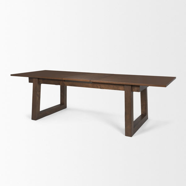 HomeRoots 106" Dark Brown Extendable Dining Table with Self-Storing Leaf and Sleek Sled Base for Versatile Use 604023