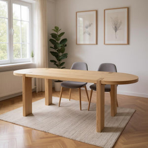 HomeRoots 91" Light Brown Oval Dining Table - Elegant Elm Wood Design, Seats 6, Perfect for Entertaining & Work 604024